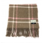 100% Lambswool Oversized Blanket Style Scarf/Wrap - Fawn & Pink Check